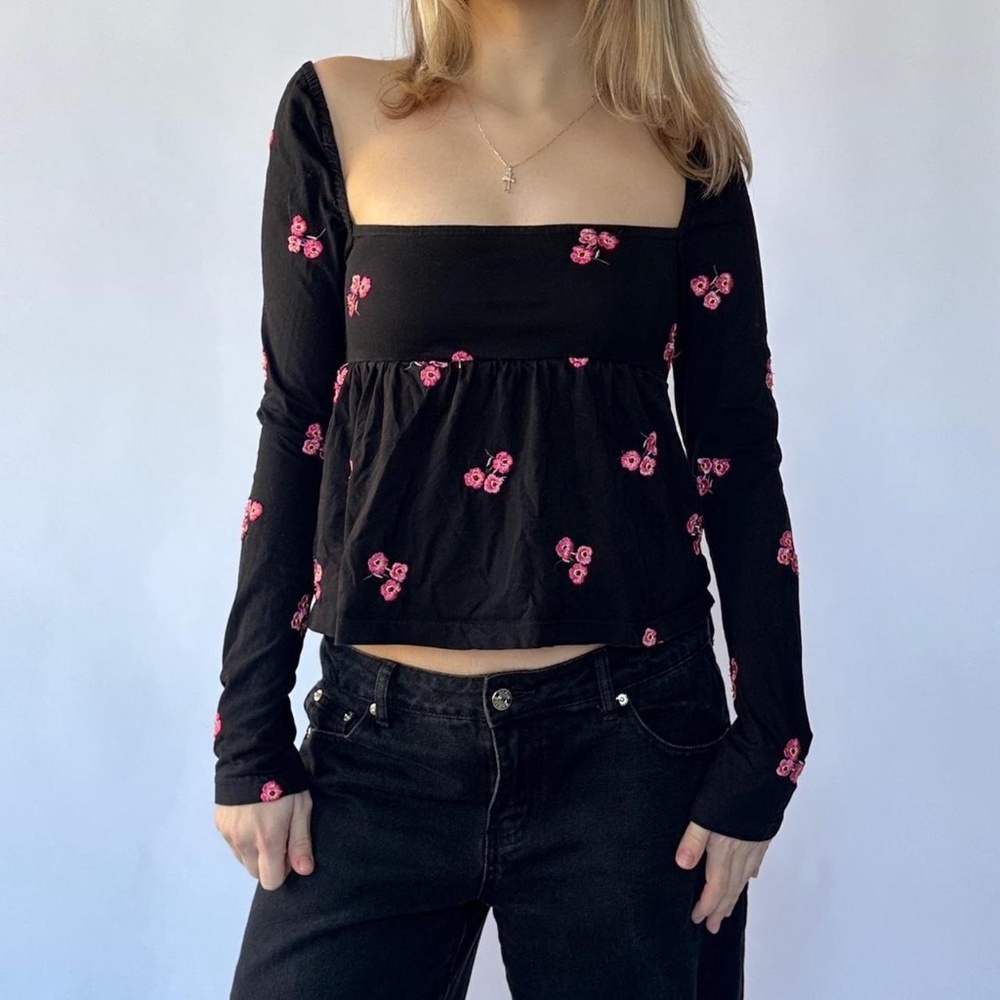 Babydoll Top Square Neck Floral Print 4